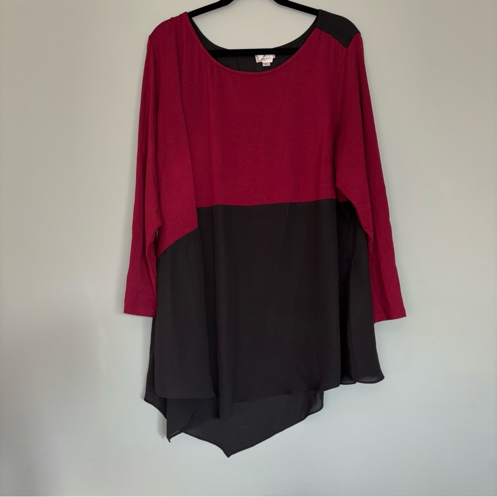 Avenue Red and Black Mesh WhimsyGoth Asymmetrical Top size 22/24